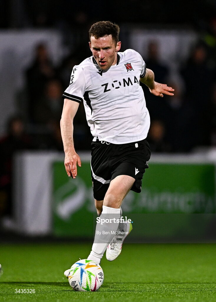 17 April 2026; Bobby Burns of Dundalk during the SSE Airtricity Men's Premier Division match between Dundalk and Galway United at Oriel Park in Dundalk, Louth. Photo by Ben McShane/Sportsfile