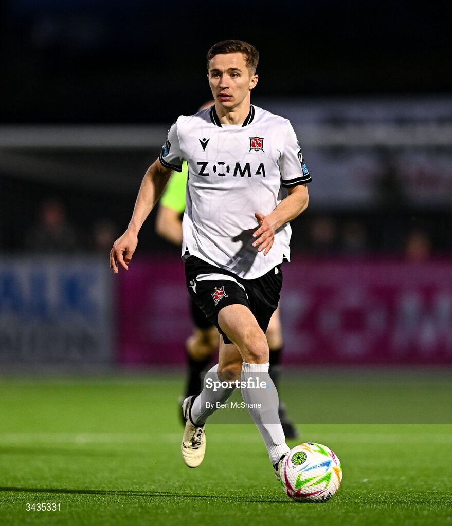 17 April 2026; Tyreke Wilson of Dundalk during the SSE Airtricity Men's Premier Division match between Dundalk and Galway United at Oriel Park in Dundalk, Louth. Photo by Ben McShane/Sportsfile