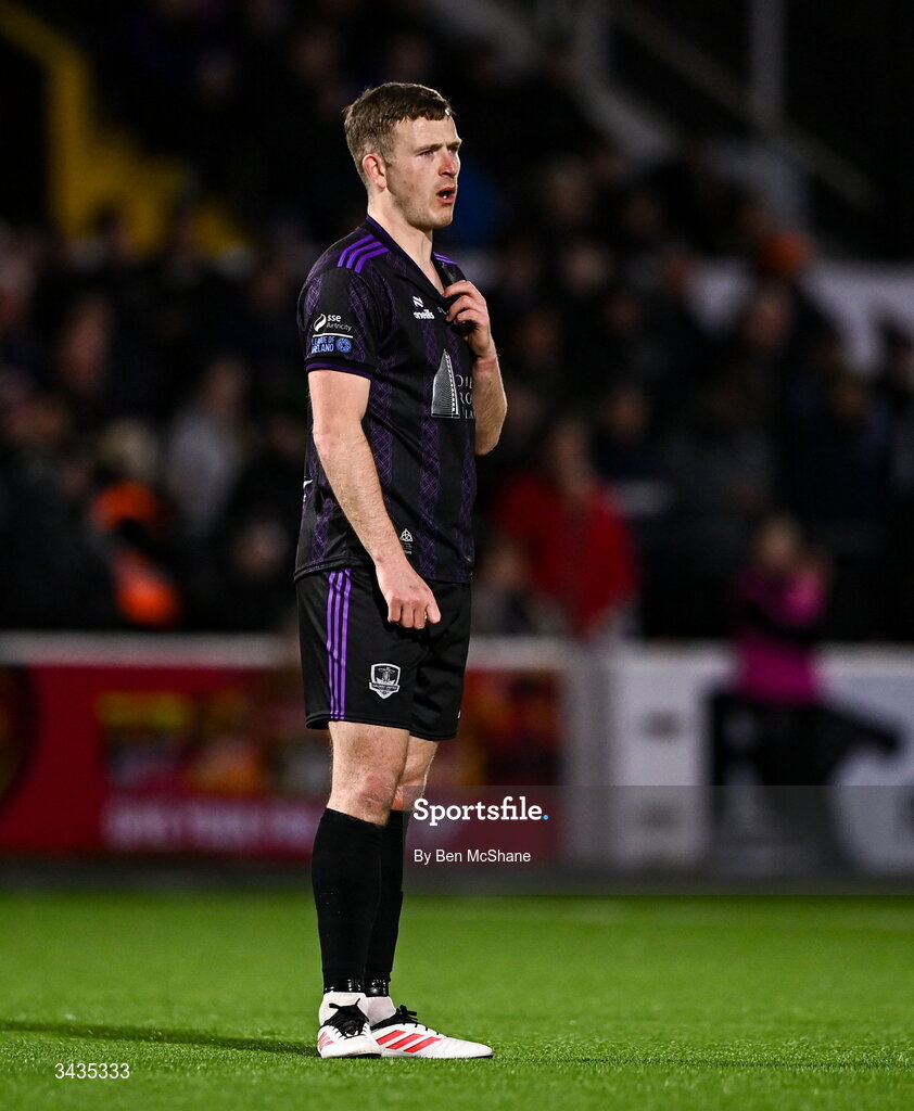 17 April 2026; Killian Brouder of Galway United during the SSE Airtricity Men's Premier Division match between Dundalk and Galway United at Oriel Park in Dundalk, Louth. Photo by Ben McShane/Sportsfile