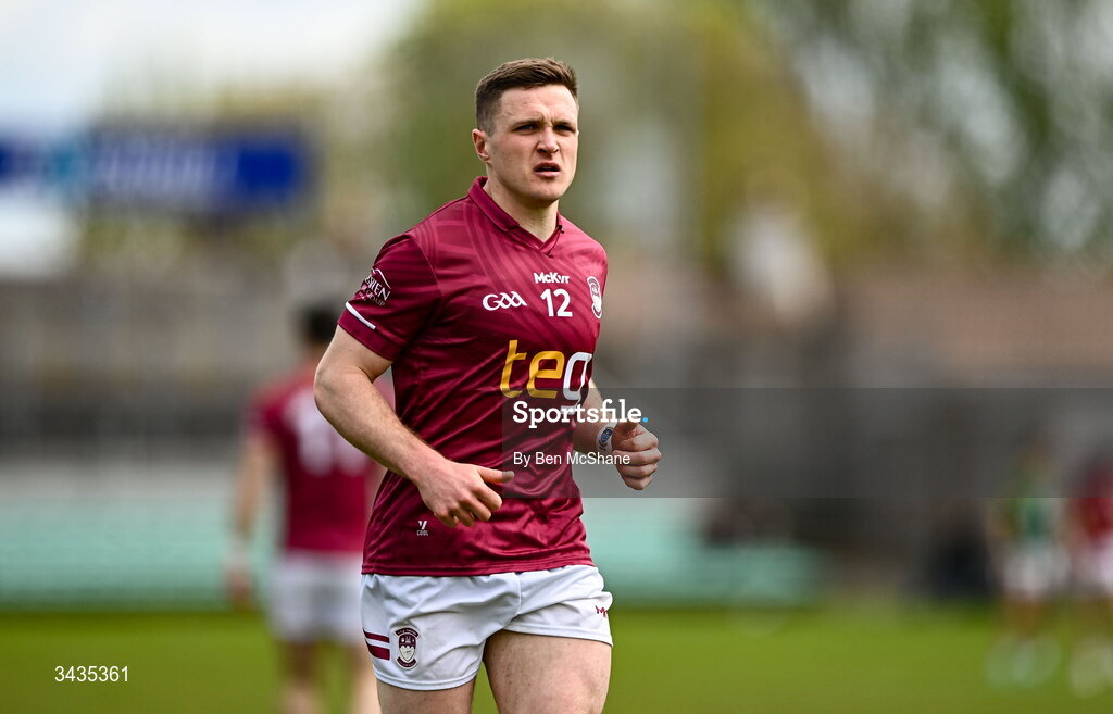 19 April 2026; Conor Dillon of Westmeath during the Leinster GAA Football Senior Championship quarter-final match between Meath and Westmeath at Glenisk O'Connor Park in Tullamore, Offaly. Photo by Ben McShane/Sportsfile