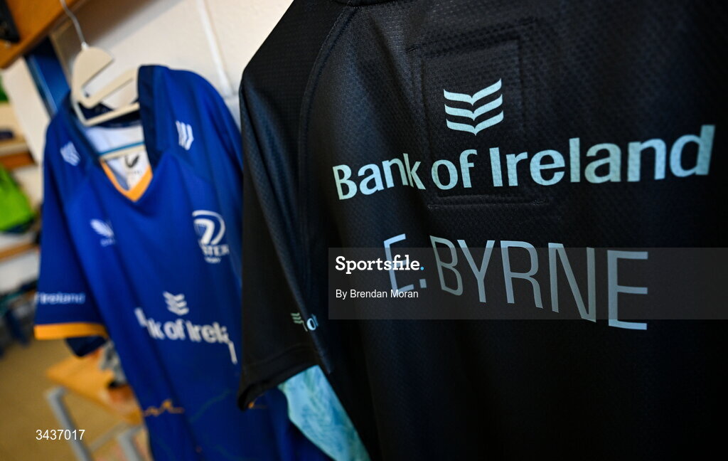 25 April 2026; The jersey of Ed Byrne in the Leinster dressingroom before the United Rugby Championship match between Benetton and Leinster at Stadio Monigo in Treviso, Italy. Photo by Brendan Moran/Sportsfile