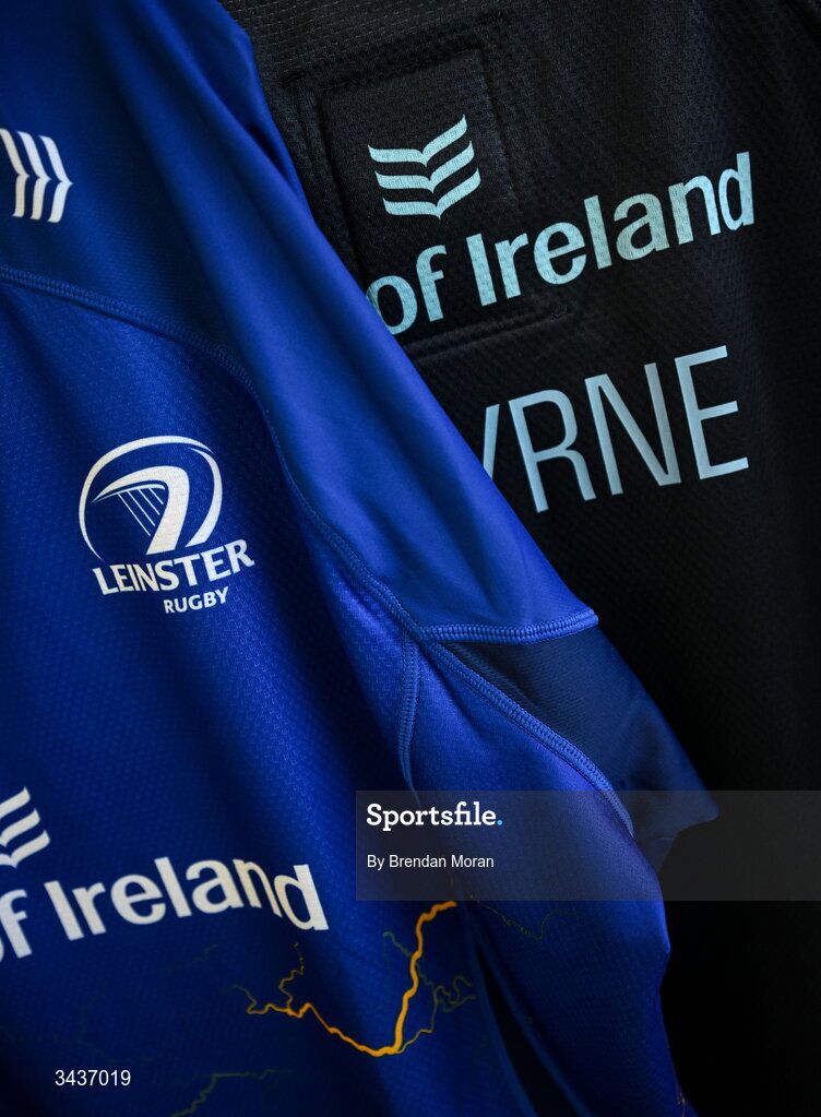 25 April 2026; The jersey of Ed Byrne in the Leinster dressingroom before the United Rugby Championship match between Benetton and Leinster at Stadio Monigo in Treviso, Italy. Photo by Brendan Moran/Sportsfile