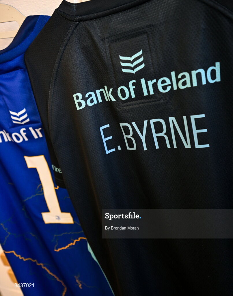 25 April 2026; The jersey of Ed Byrne in the Leinster dressingroom before the United Rugby Championship match between Benetton and Leinster at Stadio Monigo in Treviso, Italy. Photo by Brendan Moran/Sportsfile