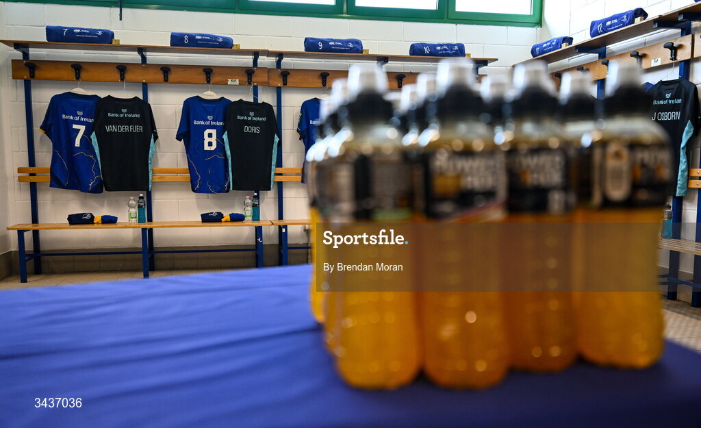 25 April 2026; The jerseys of Josh van der Flier and captain Caelan Doris in the Leinster dressingroom before the United Rugby Championship match between Benetton and Leinster at Stadio Monigo in Treviso, Italy. Photo by Brendan Moran/Sportsfile