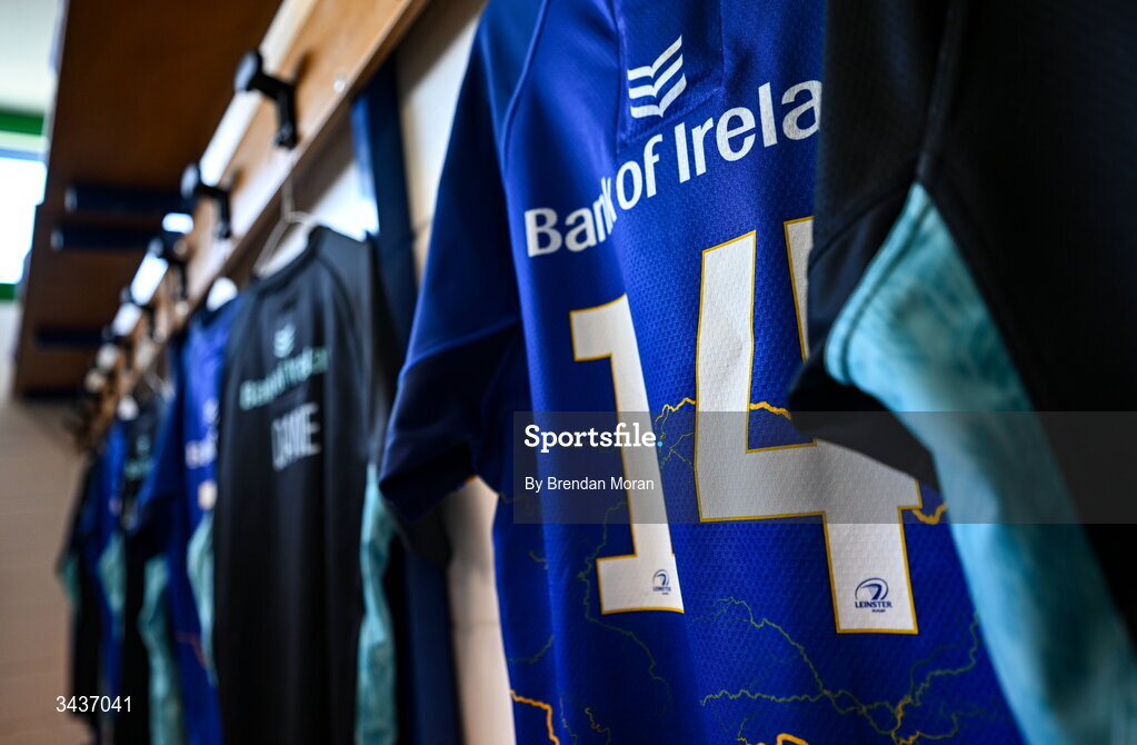 25 April 2026; The jersey of Tommy O'Brien in the Leinster dressingroom before the United Rugby Championship match between Benetton and Leinster at Stadio Monigo in Treviso, Italy. Photo by Brendan Moran/Sportsfile