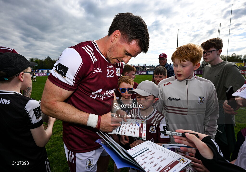 25 April 2026; Shane Walsh of Galway with supporters following his side's victory in the Connacht GAA Football Senior Championship semi-final match between Leitrim and Galway at Heartland Credit Union Páirc Seán Mac Diarmada in Carrick-on-Shannon, Leitrim. Photo by Stephen McCarthy/Sportsfile