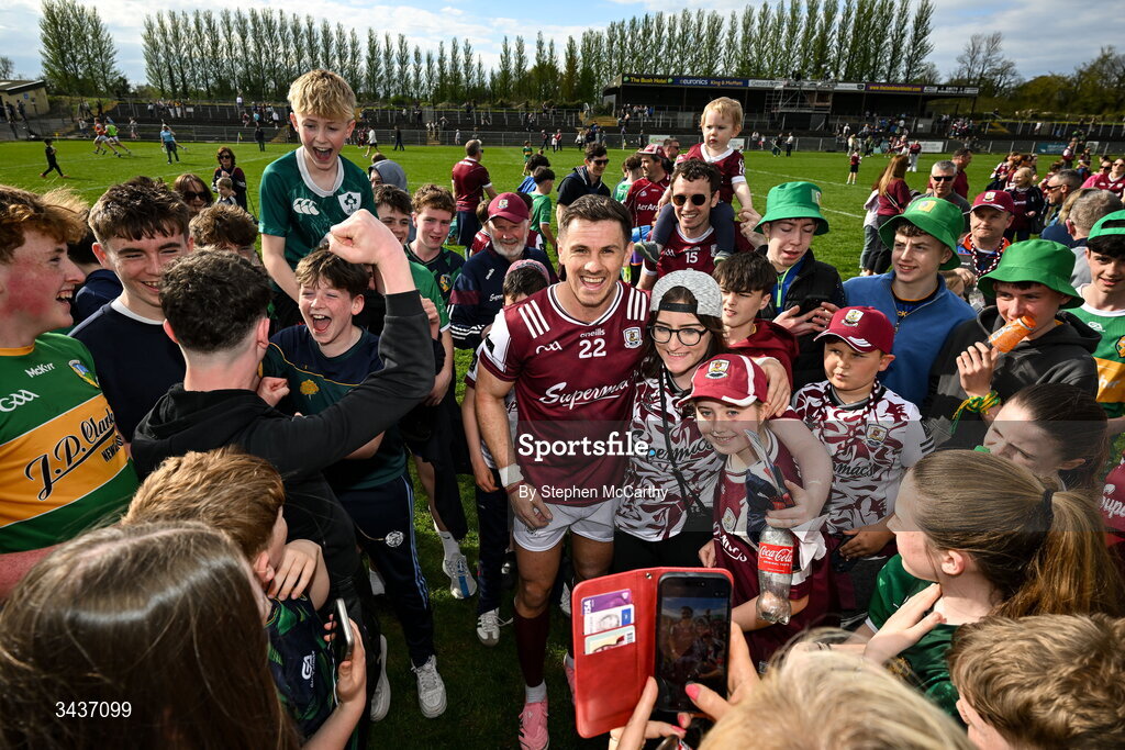 25 April 2026; Shane Walsh of Galway with supporters following his side's victory in the Connacht GAA Football Senior Championship semi-final match between Leitrim and Galway at Heartland Credit Union Páirc Seán Mac Diarmada in Carrick-on-Shannon, Leitrim. Photo by Stephen McCarthy/Sportsfile