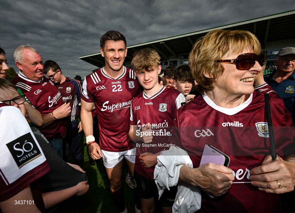 25 April 2026; Shane Walsh of Galway with supporters following his side's victory in the Connacht GAA Football Senior Championship semi-final match between Leitrim and Galway at Heartland Credit Union Páirc Seán Mac Diarmada in Carrick-on-Shannon, Leitrim. Photo by Stephen McCarthy/Sportsfile