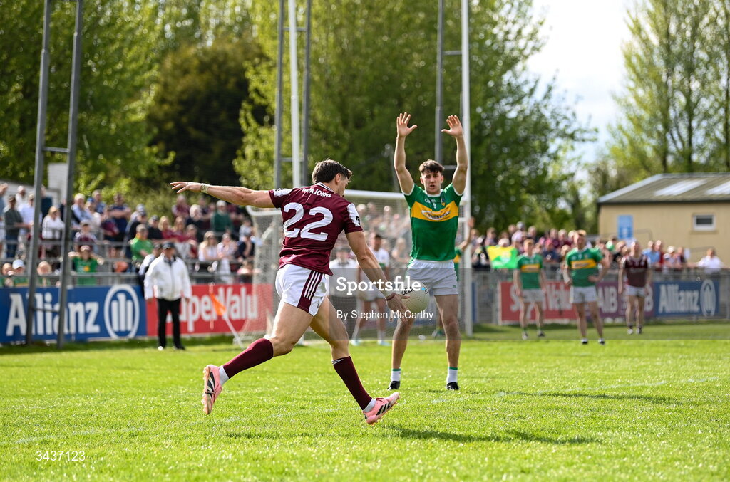 25 April 2026; Shane Walsh of Galway takes a free during the Connacht GAA Football Senior Championship semi-final match between Leitrim and Galway at Heartland Credit Union Páirc Seán Mac Diarmada in Carrick-on-Shannon, Leitrim. Photo by Stephen McCarthy/Sportsfile