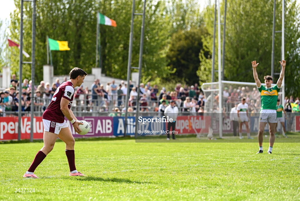 25 April 2026; Shane Walsh of Galway prepares to kick a free during the Connacht GAA Football Senior Championship semi-final match between Leitrim and Galway at Heartland Credit Union Páirc Seán Mac Diarmada in Carrick-on-Shannon, Leitrim. Photo by Stephen McCarthy/Sportsfile