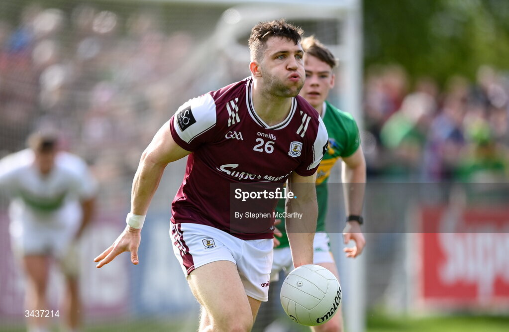 25 April 2026; Damien Comer of Galway during the Connacht GAA Football Senior Championship semi-final match between Leitrim and Galway at Heartland Credit Union Páirc Seán Mac Diarmada in Carrick-on-Shannon, Leitrim. Photo by Stephen McCarthy/Sportsfile