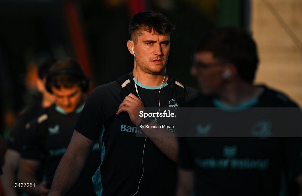 25 April 2026; Brian Deeny of Leinster arrives before the United Rugby Championship match between Benetton and Leinster at Stadio Monigo in Treviso, Italy. Photo by Brendan Moran/Sportsfile
