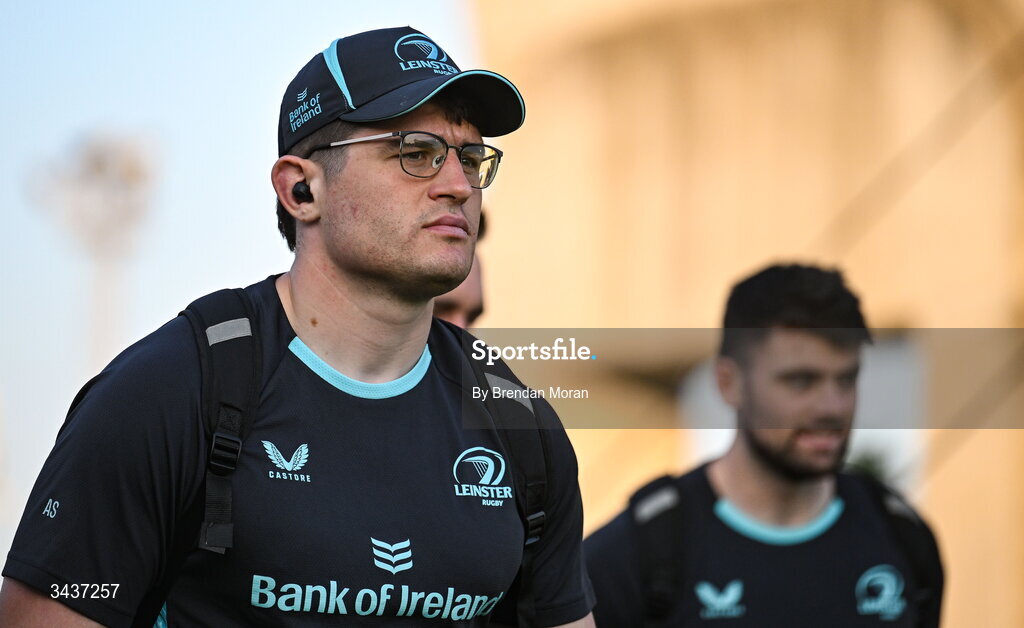 25 April 2026; Alex Soroka of Leinster arrives before the United Rugby Championship match between Benetton and Leinster at Stadio Monigo in Treviso, Italy. Photo by Brendan Moran/Sportsfile