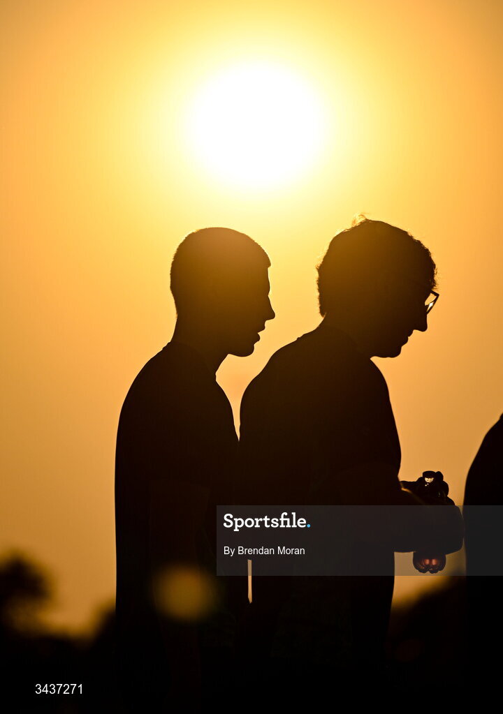 25 April 2026; Sam Prendergast, left, and Charlie Tector of Leinster walk the pitch before the United Rugby Championship match between Benetton and Leinster at Stadio Monigo in Treviso, Italy. Photo by Brendan Moran/Sportsfile