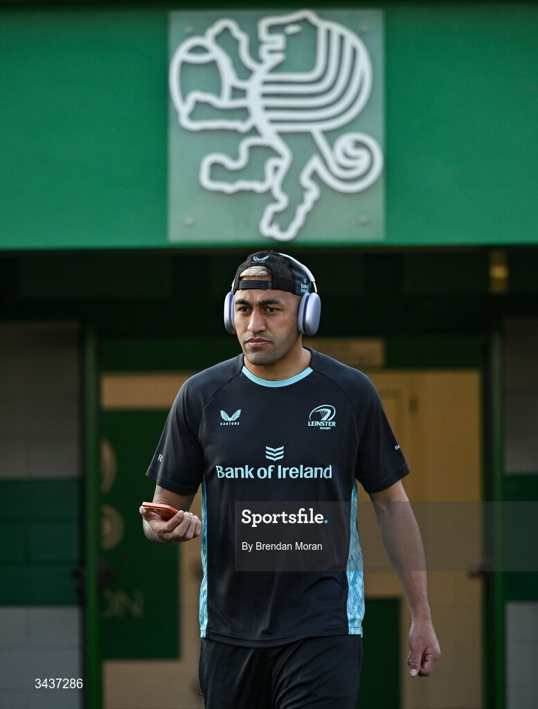 25 April 2026; Rieko Ioane of Leinster walks the pitch before the United Rugby Championship match between Benetton and Leinster at Stadio Monigo in Treviso, Italy. Photo by Brendan Moran/Sportsfile