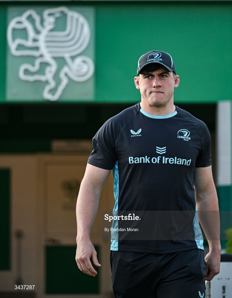 25 April 2026; Dan Sheehan of Leinster walks the pitch before the United Rugby Championship match between Benetton and Leinster at Stadio Monigo in Treviso, Italy. Photo by Brendan Moran/Sportsfile