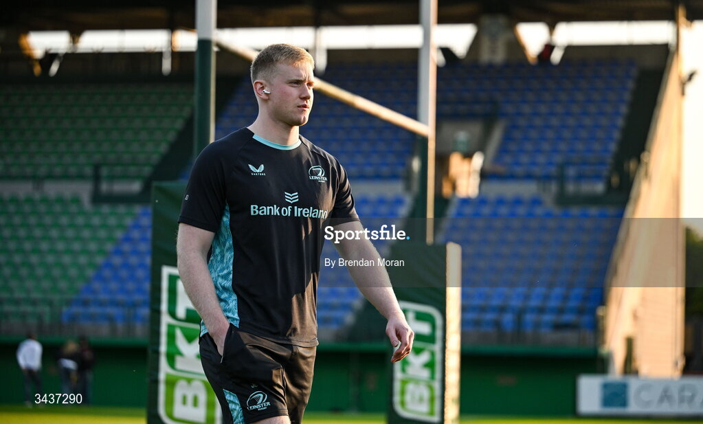 25 April 2026; Jamie Osborne of Leinster walks the pitch before the United Rugby Championship match between Benetton and Leinster at Stadio Monigo in Treviso, Italy. Photo by Brendan Moran/Sportsfile