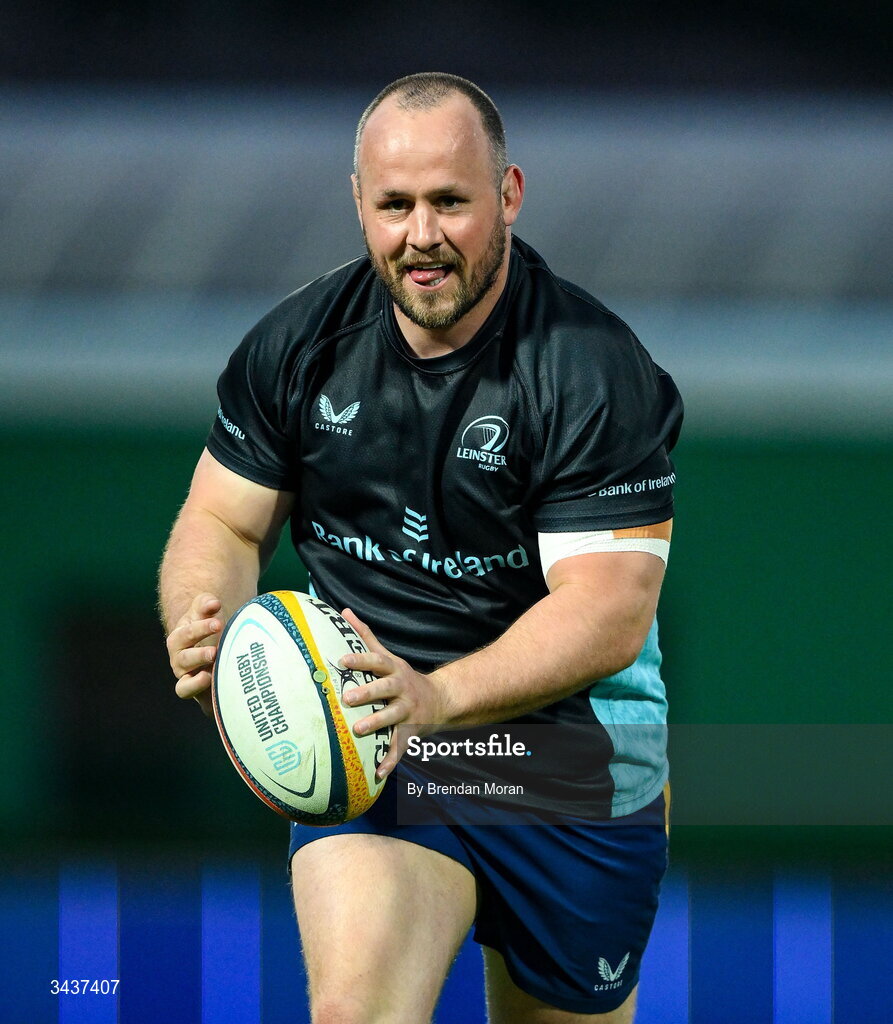25 April 2026; Ed Byrne of Leinster warms up before the United Rugby Championship match between Benetton and Leinster at Stadio Monigo in Treviso, Italy. Photo by Brendan Moran/Sportsfile