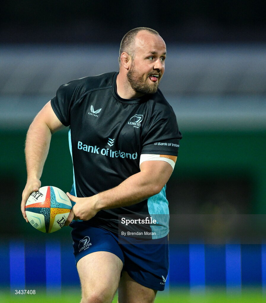 25 April 2026; Ed Byrne of Leinster warms up before the United Rugby Championship match between Benetton and Leinster at Stadio Monigo in Treviso, Italy. Photo by Brendan Moran/Sportsfile