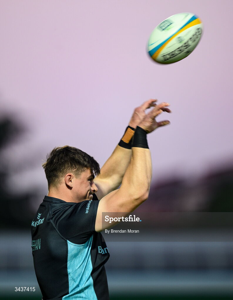 25 April 2026; Dan Sheehan of Leinster warms up before the United Rugby Championship match between Benetton and Leinster at Stadio Monigo in Treviso, Italy. Photo by Brendan Moran/Sportsfile