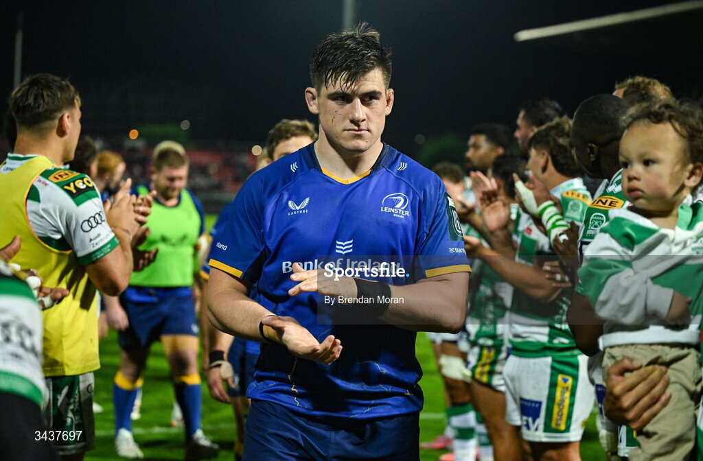 25 April 2026; Dan Sheehan of Leinster after the United Rugby Championship match between Benetton and Leinster at Stadio Monigo in Treviso, Italy. Photo by Brendan Moran/Sportsfile