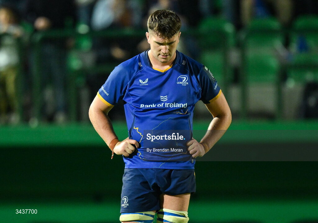 25 April 2026; Brian Deeny of Leinster after the United Rugby Championship match between Benetton and Leinster at Stadio Monigo in Treviso, Italy. Photo by Brendan Moran/Sportsfile