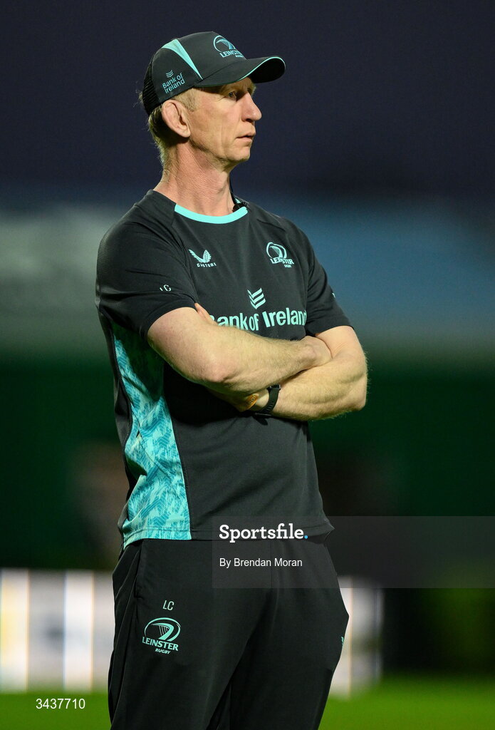 25 April 2026; Leinster head coach Leo Cullen before the United Rugby Championship match between Benetton and Leinster at Stadio Monigo in Treviso, Italy. Photo by Brendan Moran/Sportsfile