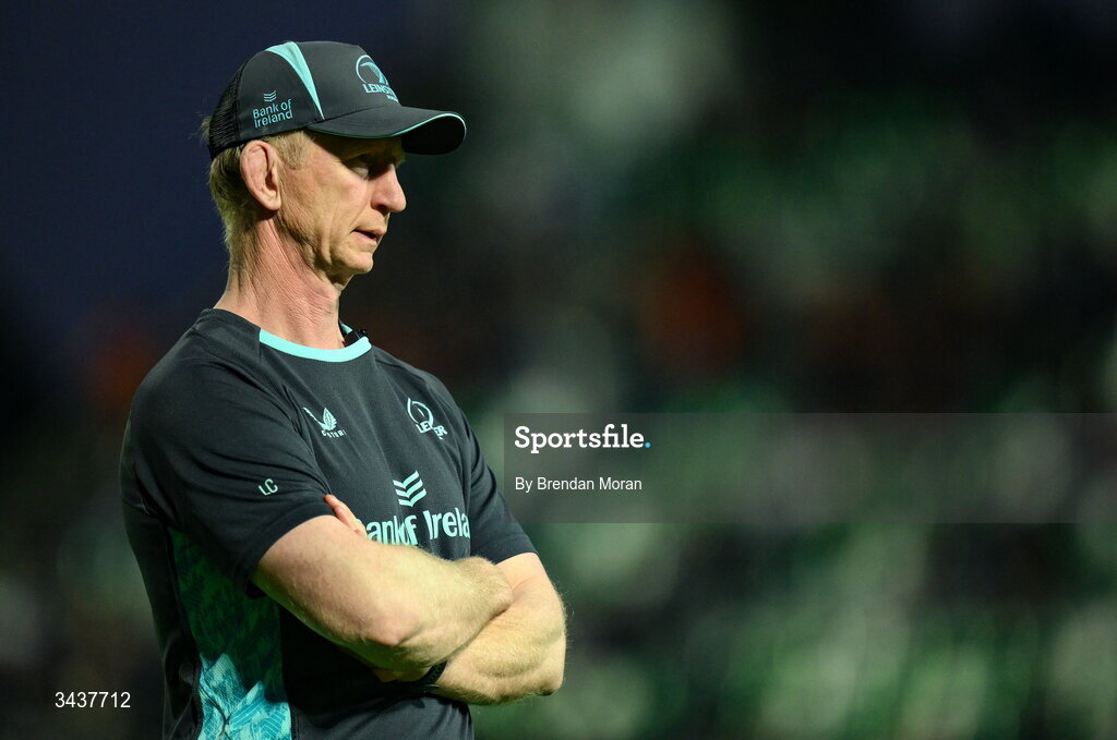 25 April 2026; Leinster head coach Leo Cullen before the United Rugby Championship match between Benetton and Leinster at Stadio Monigo in Treviso, Italy. Photo by Brendan Moran/Sportsfile