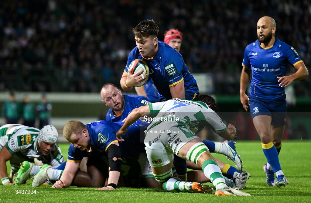 25 April 2026; Brian Deeny of Leinster during the United Rugby Championship match between Benetton and Leinster at Stadio Monigo in Treviso, Italy. Photo by Brendan Moran/Sportsfile