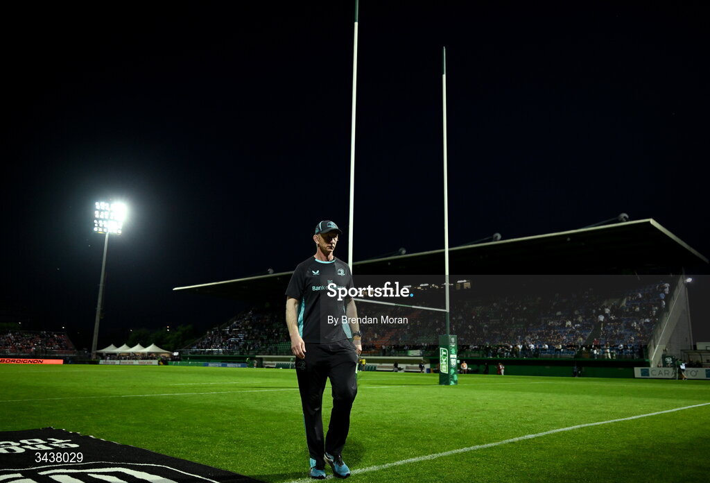 25 April 2026; Leinster head coach Leo Cullen before the United Rugby Championship match between Benetton and Leinster at Stadio Monigo in Treviso, Italy. Photo by Brendan Moran/Sportsfile