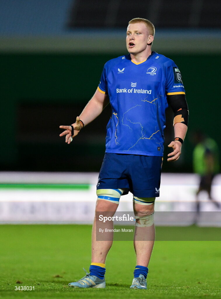 25 April 2026; Conor O'Tighearnaigh of Leinster during the United Rugby Championship match between Benetton and Leinster at Stadio Monigo in Treviso, Italy. Photo by Brendan Moran/Sportsfile