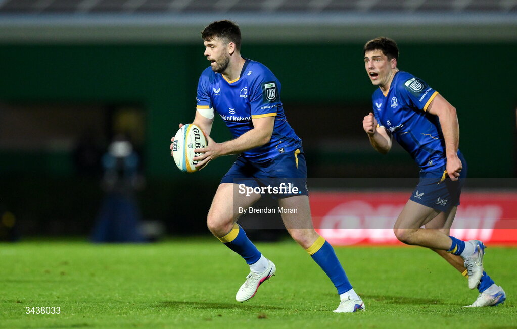 25 April 2026; Harry Byrne of Leinster during the United Rugby Championship match between Benetton and Leinster at Stadio Monigo in Treviso, Italy. Photo by Brendan Moran/Sportsfile