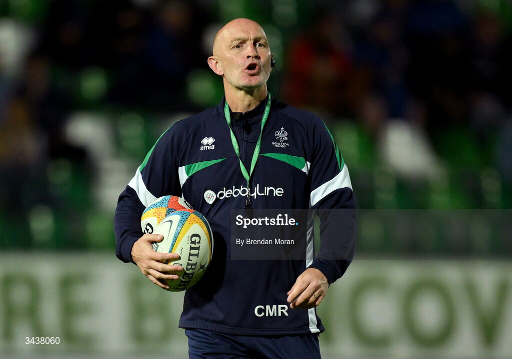 25 April 2026; Benetton head coach Calum MacRae before the United Rugby Championship match between Benetton and Leinster at Stadio Monigo in Treviso, Italy. Photo by Brendan Moran/Sportsfile