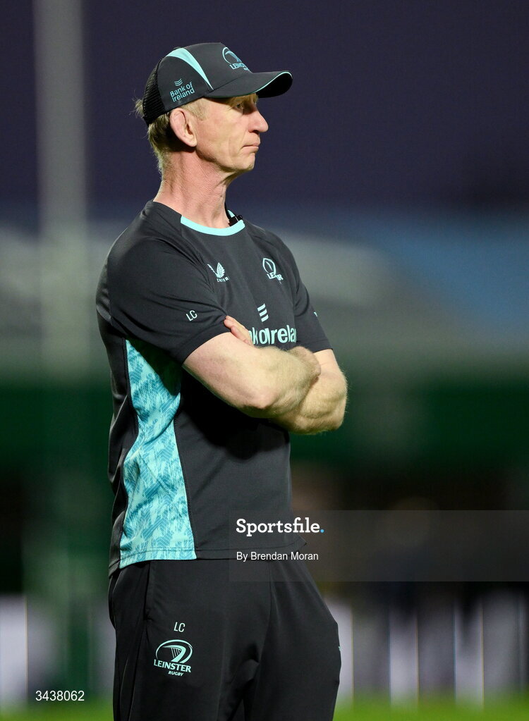 25 April 2026; Leinster head coach Leo Cullen before the United Rugby Championship match between Benetton and Leinster at Stadio Monigo in Treviso, Italy. Photo by Brendan Moran/Sportsfile