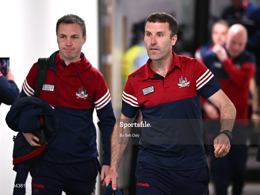 26 April 2026; Cork manager Ben O'Connor, right, before the Munster GAA Senior Hurling Championship Round 2 match between Cork and Limerick at SuperValu Páirc Uí Chaoimh in Cork. Photo by Seb Daly/Sportsfile