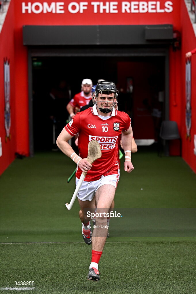 26 April 2026; Darragh Fitzgibbon of Cork leads his side out before the Munster GAA Senior Hurling Championship Round 2 match between Cork and Limerick at SuperValu Páirc Uí Chaoimh in Cork. Photo by Seb Daly/Sportsfile