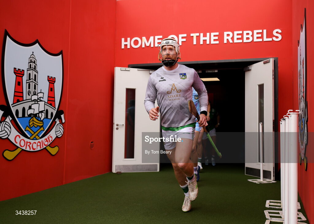 26 April 2026; Limerick captain Cian Lynch leads his side out before the Munster GAA Senior Hurling Championship Round 2 match between Cork and Limerick at SuperValu Páirc Uí Chaoimh in Cork. Photo by Tom Beary/Sportsfile