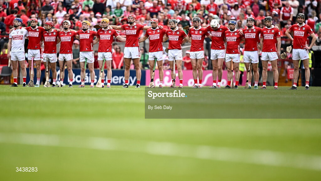 26 April 2026; Cork players before the Munster GAA Senior Hurling Championship Round 2 match between Cork and Limerick at SuperValu Páirc Uí Chaoimh in Cork. Photo by Seb Daly/Sportsfile