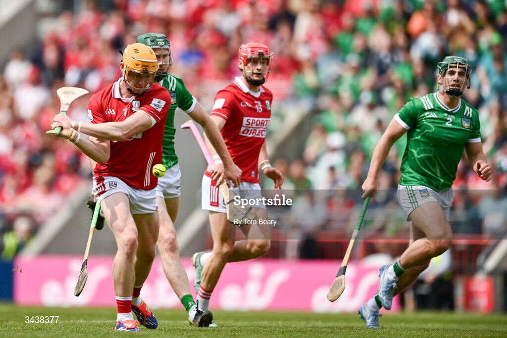 26 April 2026; Shane Barrett of Cork shoots to score his side's first goal during the Munster GAA Senior Hurling Championship Round 2 match between Cork and Limerick at SuperValu Páirc Uí Chaoimh in Cork. Photo by Tom Beary/Sportsfile