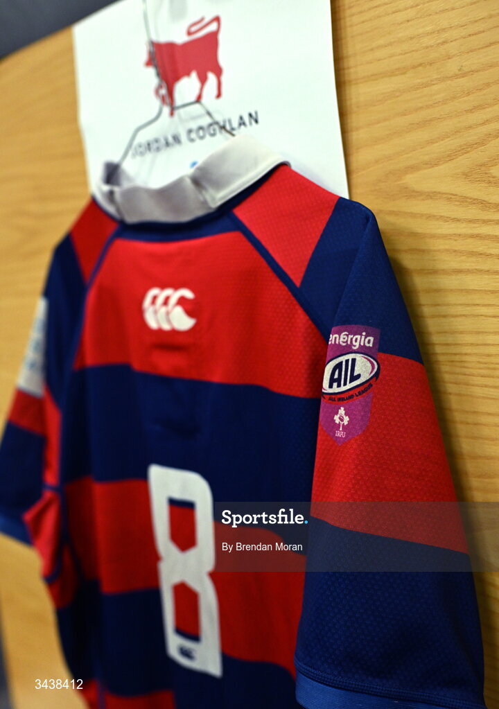 26 April 2026; Jerseys in the Clontarf RFC dressingroom before the Energia Men's All-Ireland League Division 1A final match between Clontarf FC and St Mary's College RFC at the Aviva Stadium in Dublin. Photo by Brendan Moran/Sportsfile