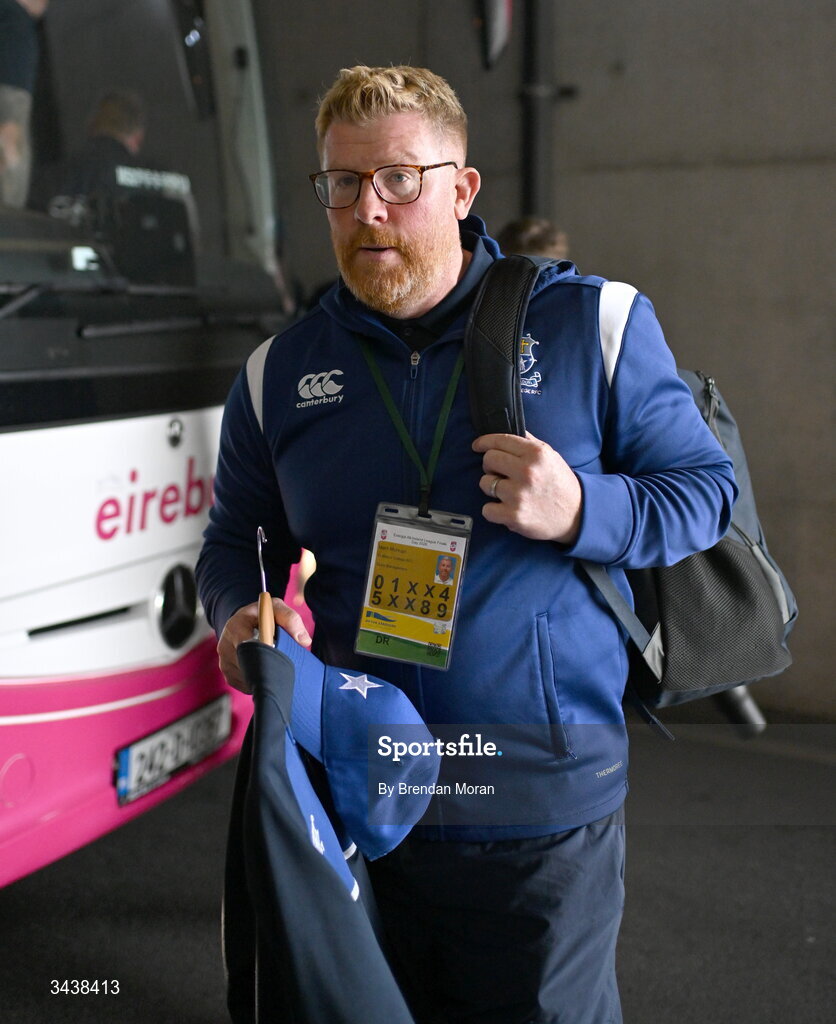 26 April 2026; St Mary's College RFC head coach Mark McHugh arrives before the Energia Men's All-Ireland League Division 1A final match between Clontarf FC and St Mary's College RFC at the Aviva Stadium in Dublin. Photo by Brendan Moran/Sportsfile