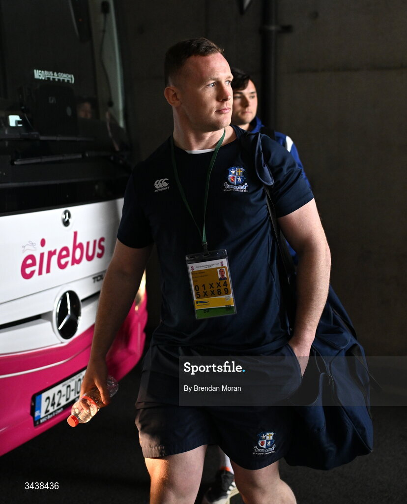 26 April 2026; Ronan Watters of St Mary's College RFC arrives before the Energia Men's All-Ireland League Division 1A final match between Clontarf FC and St Mary's College RFC at the Aviva Stadium in Dublin. Photo by Brendan Moran/Sportsfile
