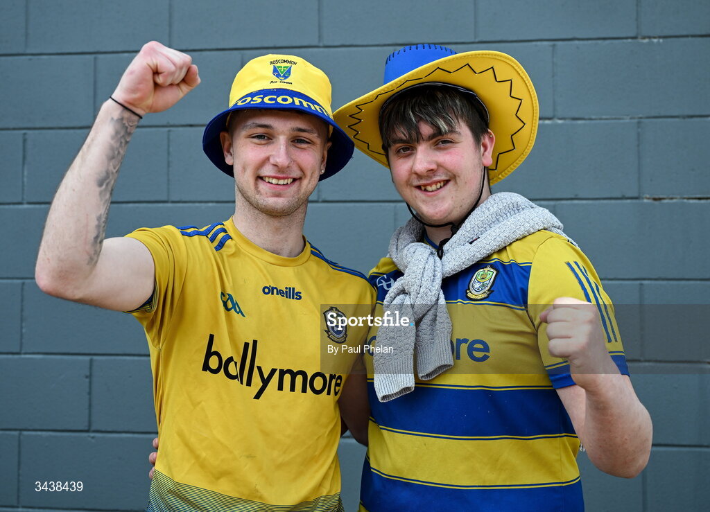 26 April 2026; Roscommon supporters Aaron Usher and Jamie Greene before the Connacht GAA Football Senior Championship semi-final match between Mayo and Roscommon at Hastings Insurance MacHale Park in Castlebar, Mayo. Photo by Paul Phelan/Sportsfile