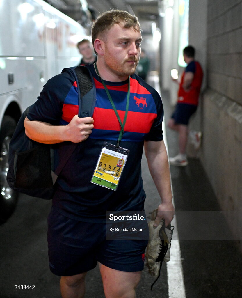 26 April 2026; Charlie Ward of Clontarf RFC before the Energia Men's All-Ireland League Division 1A final match between Clontarf FC and St Mary's College RFC at the Aviva Stadium in Dublin. Photo by Brendan Moran/Sportsfile