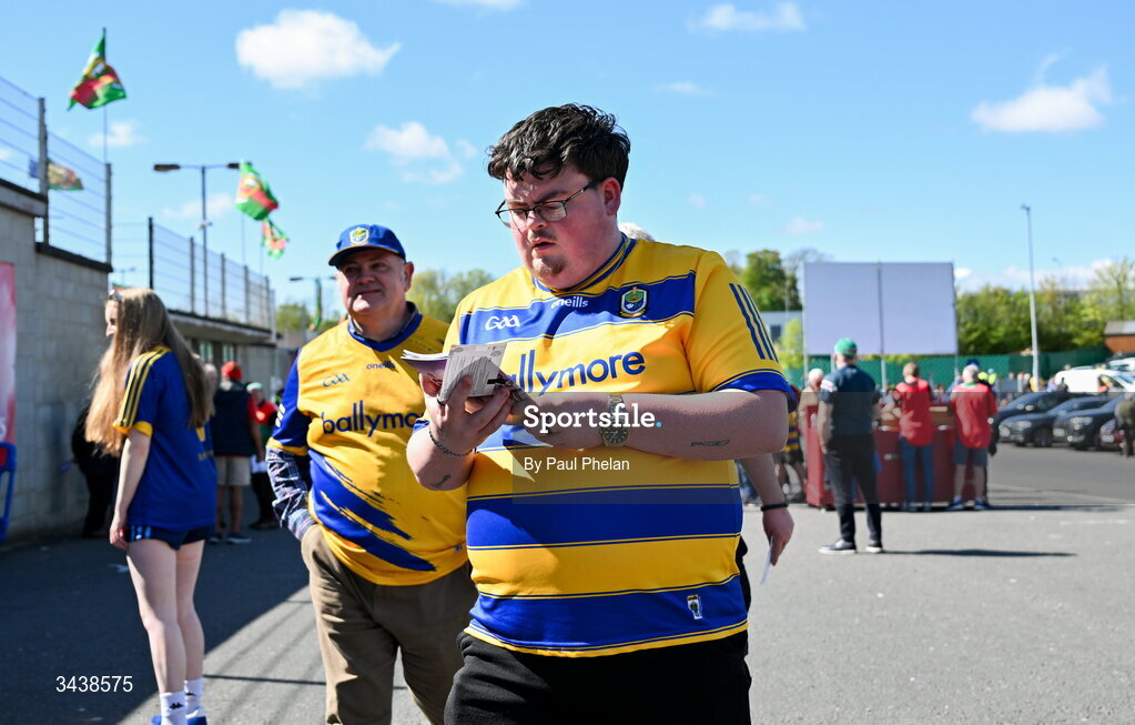 26 April 2026; A Roscommon supporters reads a match programme before the Connacht GAA Football Senior Championship semi-final match between Mayo and Roscommon at Hastings Insurance MacHale Park in Castlebar, Mayo. Photo by Paul Phelan/Sportsfile