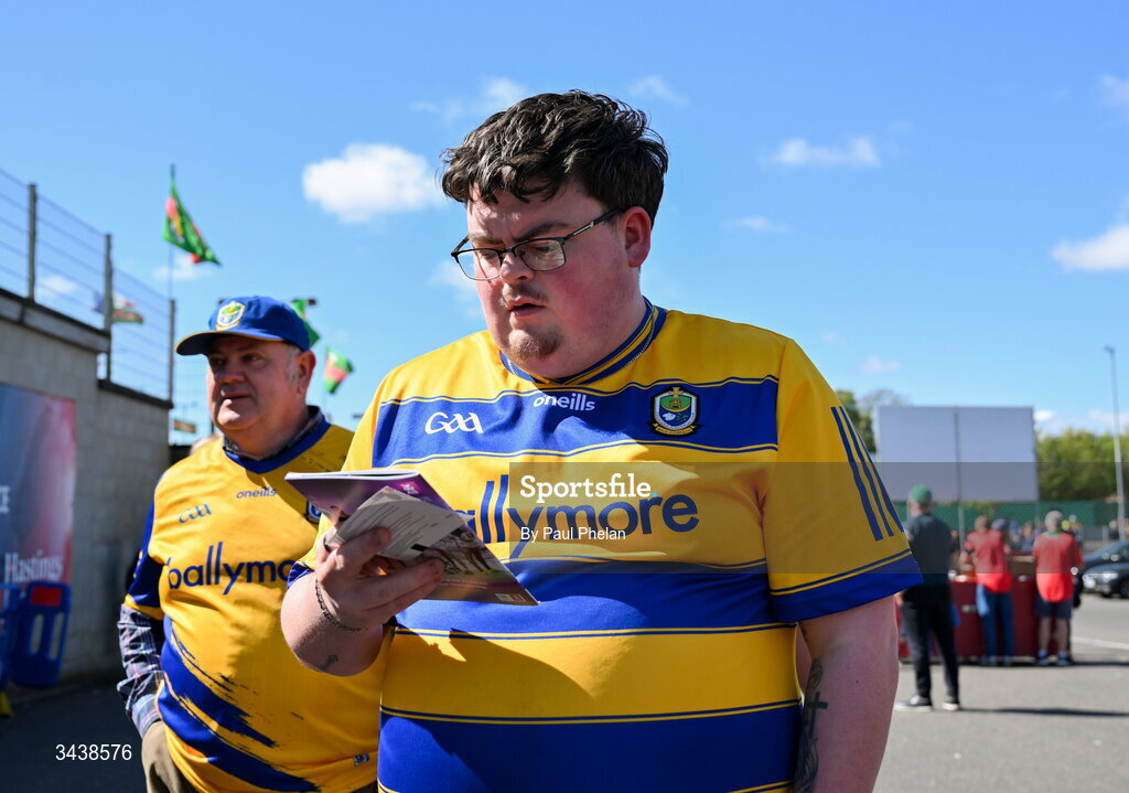 26 April 2026; A Roscommon supporters reads a match programme before the Connacht GAA Football Senior Championship semi-final match between Mayo and Roscommon at Hastings Insurance MacHale Park in Castlebar, Mayo. Photo by Paul Phelan/Sportsfile