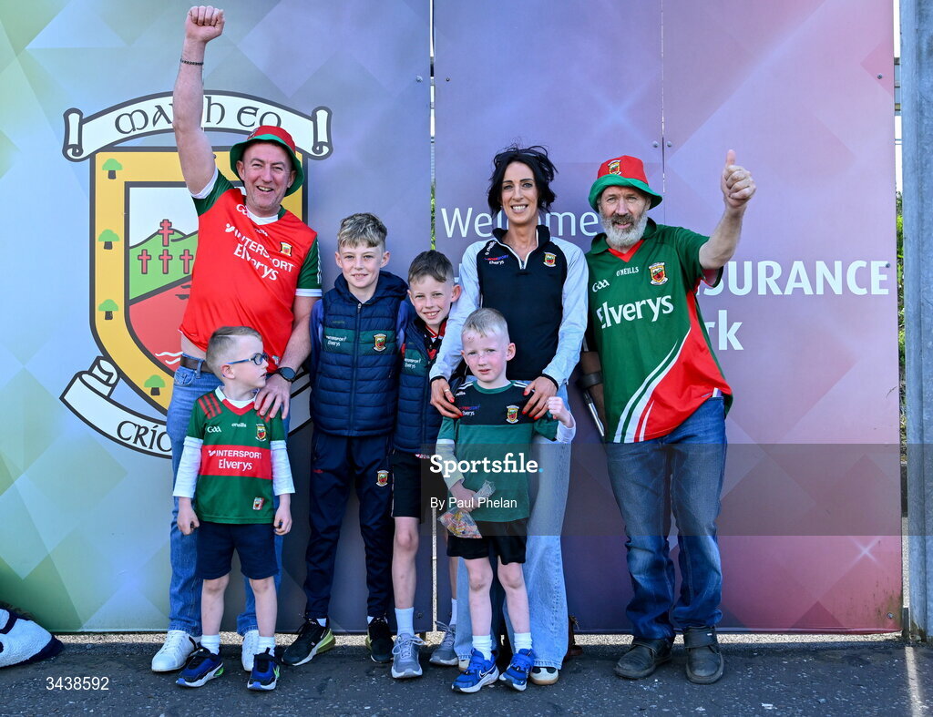26 April 2026; The Culliney family supporting Mayo during before the Connacht GAA Football Senior Championship semi-final match between Mayo and Roscommon at Hastings Insurance MacHale Park in Castlebar, Mayo. Photo by Paul Phelan/Sportsfile