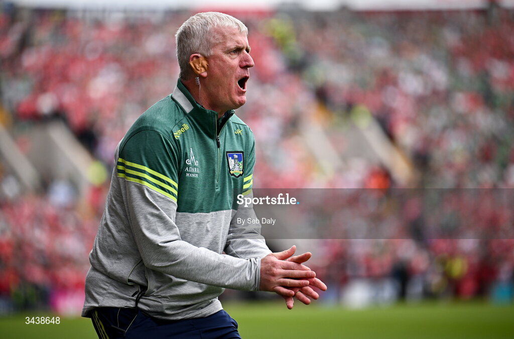 26 April 2026; Limerick manager John Kiely during the Munster GAA Senior Hurling Championship Round 2 match between Cork and Limerick at SuperValu Páirc Uí Chaoimh in Cork. Photo by Seb Daly/Sportsfile