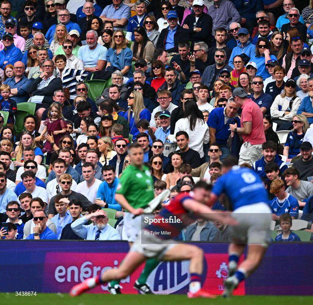 26 April 2026; St Mary's College RFC supporters watch on during the Energia Men's All-Ireland League Division 1A final match between Clontarf FC and St Mary's College RFC at the Aviva Stadium in Dublin. Photo by Tyler Miller/Sportsfile