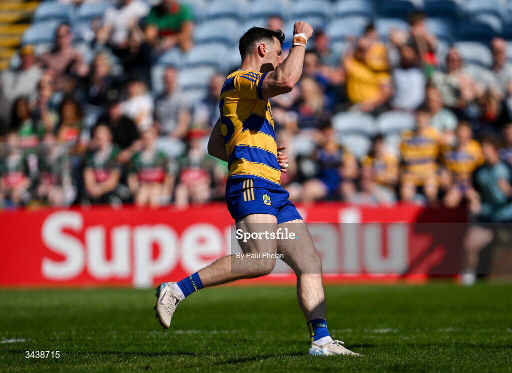 26 April 2026; Diarmuid Murtagh of Roscommon celebrates his goal during the Connacht GAA Football Senior Championship semi-final match between Mayo and Roscommon at Hastings Insurance MacHale Park in Castlebar, Mayo. Photo by Paul Phelan/Sportsfile